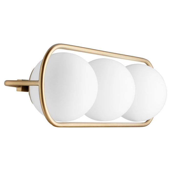 Quorum Belmont 3 Light Vanity, Aged Brass/Satin Opal