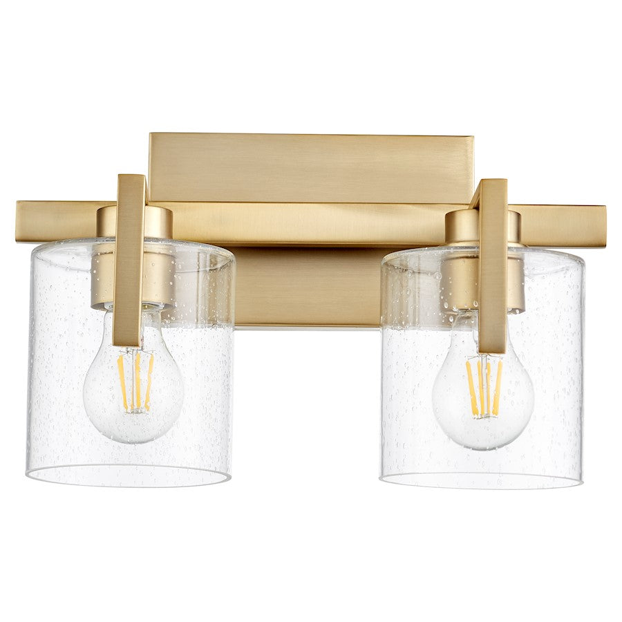 Quorum 2 Light Bath Vanity, Aged Brass/Clear Seeded - 5190-2-80