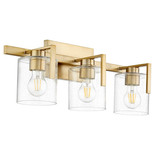 Quorum 3 Light Bath Vanity, Aged Brass/Clear seeded - 5190-3-80