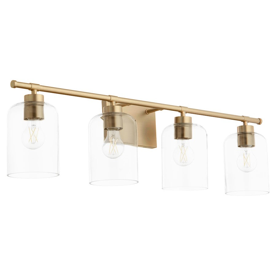 Quorum Tribute 4 Light Vanity, Aged Brass/Clear 5374-4-80