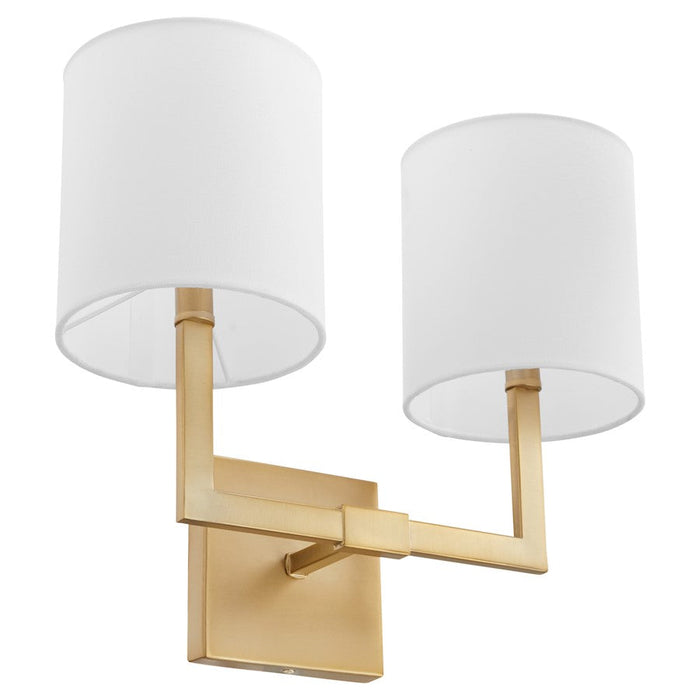 Quorum Bolero Wall Mount, Aged Brass/White Linen