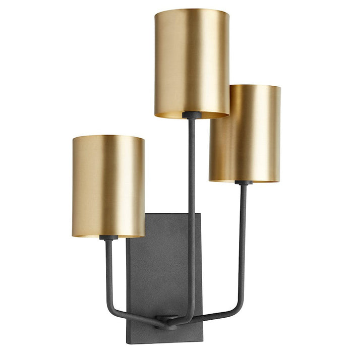 Quorum Harmony 3 Light Wall Mount, Noir/Aged Brass 557-3-6980