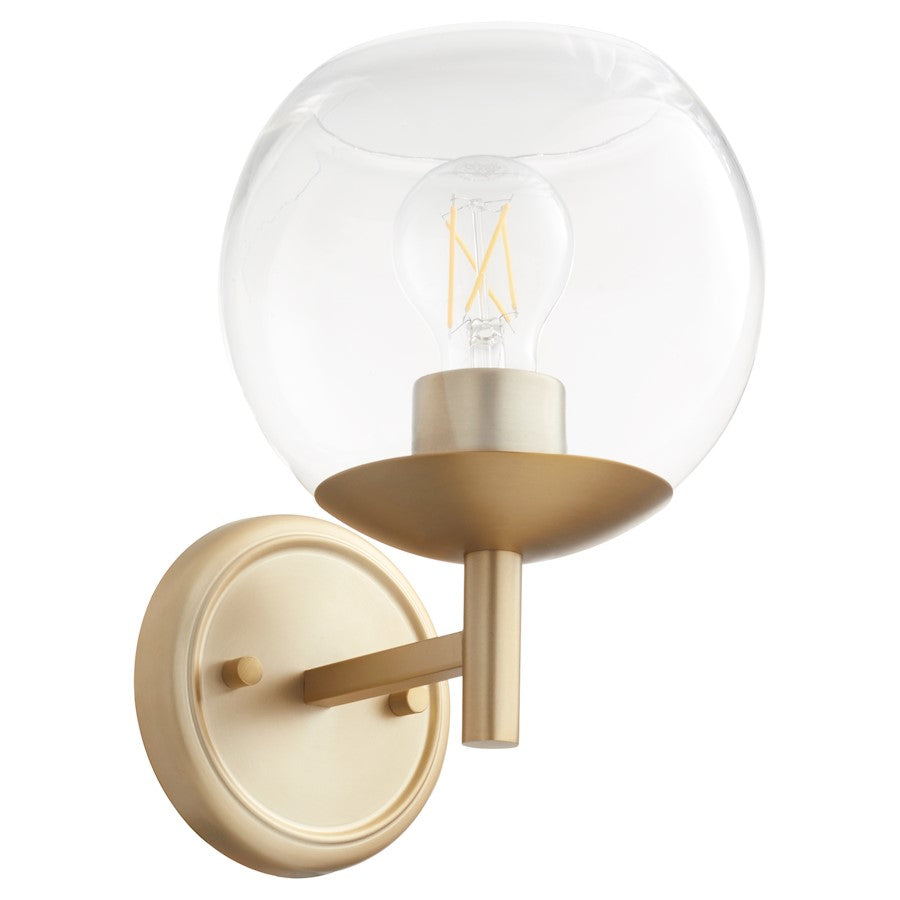 Quorum Lyon 1 Light Wall Mount, Aged Brass/Clear - 578-1-80