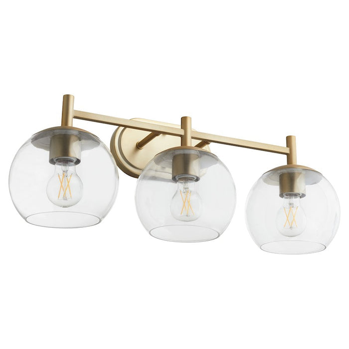 Quorum Lyon 3 Light Vanity, Aged Brass/Clear - 578-3-80