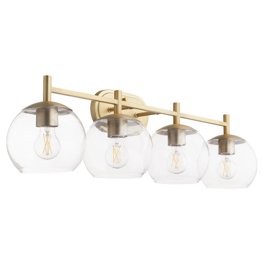 Quorum Lyon 4 Light Vanity, Aged Brass/Clear - 578-4-80