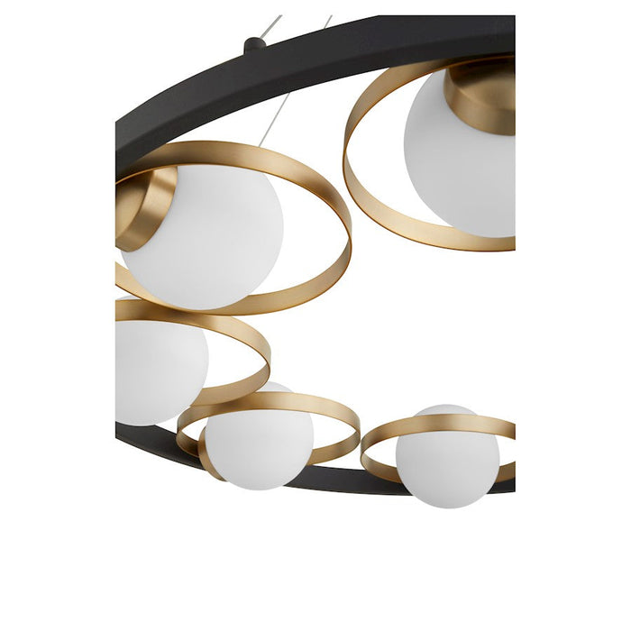 Quorum Nius Chandelier, Noir/Aged Brass/Satin Opal