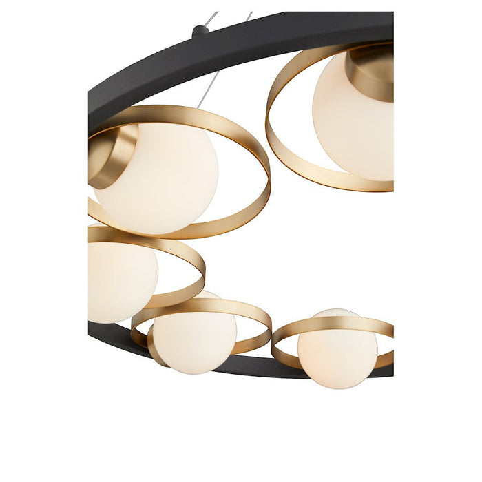 Quorum Nius Chandelier, Noir/Aged Brass/Satin Opal