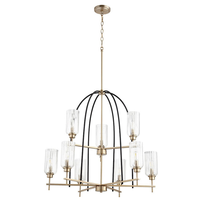 Quorum Espy 9 Light Chandelier, Noir/Aged Brass/Clear - 607-9-6980