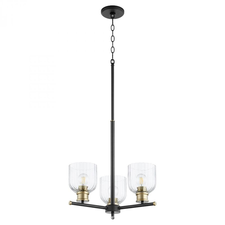 Quorum Monarch 3 Light Chandelier, Noir/Aged Brass/Clear - 610-3-6980