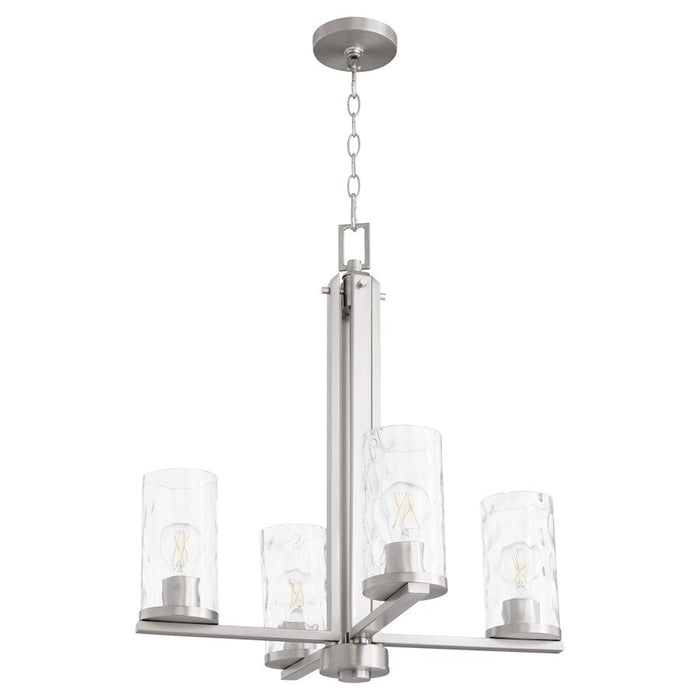 Quorum Steinway 4 Light Chandelier, Satin Nickel/Clear Hammered 6111-4-65