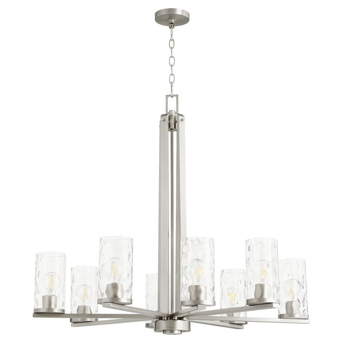 Quorum Steinway 8 Light Chandelier, Satin Nickel/Clear Hammered 6111-8-65