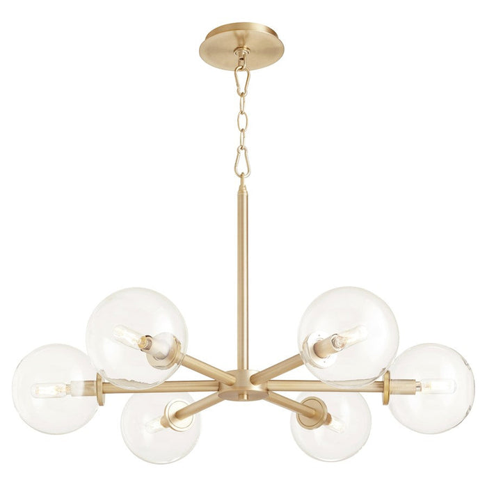 Quorum Rovi 6 Light Chandelier, Aged Brass/Clear