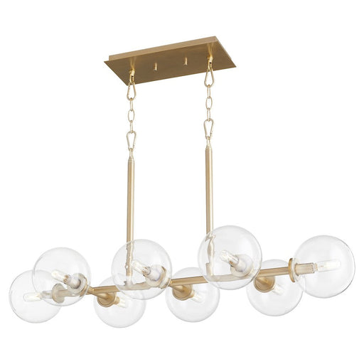 Quorum Rovi 8 Light Linear Chandelier, Aged Brass/Clear