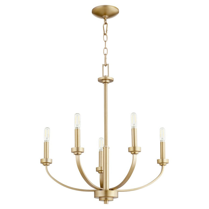 Quorum Reyes 5 Light Cand Chandelier, Aged Brass 6160-5-80