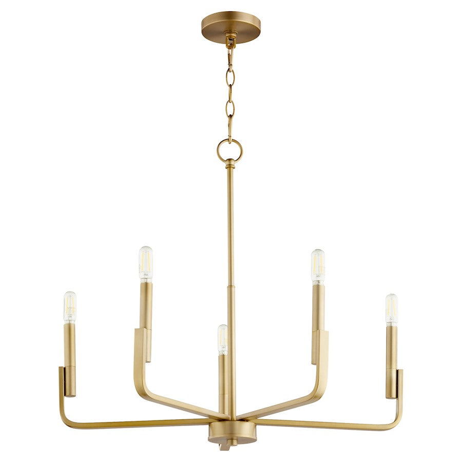 Quorum Tempo 5 Light Chandelier, Aged Brass 6210-5-80