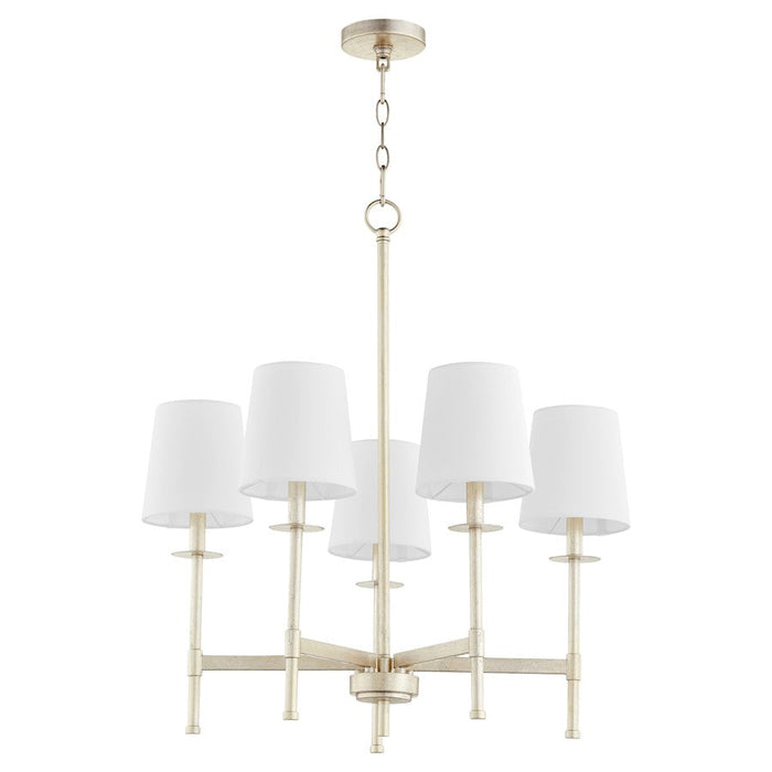 Quorum Belshaw 5 Light Chandelier, Aged Silver Leaf/White 624-5-60