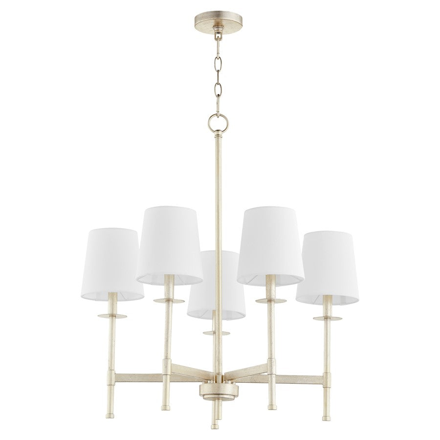 Quorum Belshaw 5 Light Chandelier, Aged Silver Leaf/White 624-5-60