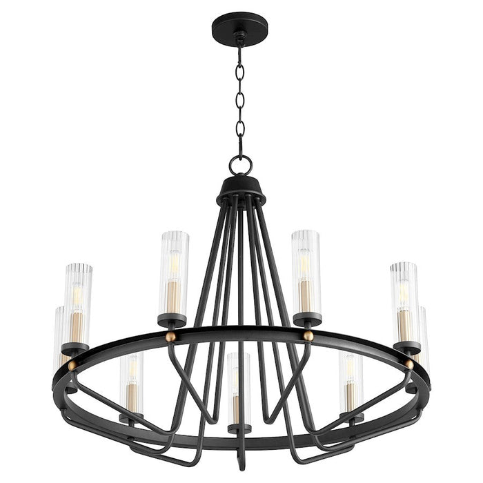 Quorum Empire 9 Light Chandelier, Noir/Aged Brass/Clear/Fluted - 629-9-6980