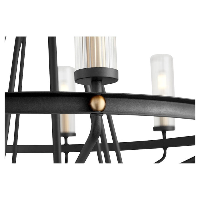 Quorum Empire 6+3 Light Chandelier, Noir/Aged Brass/Clear/Fluted