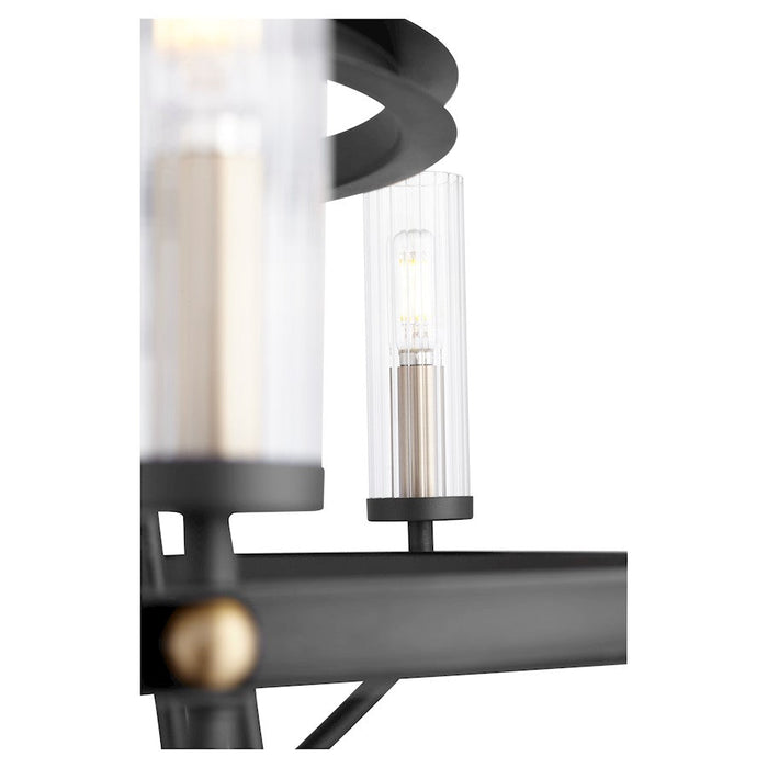 Quorum Empire 6+3 Light Chandelier, Noir/Aged Brass/Clear/Fluted