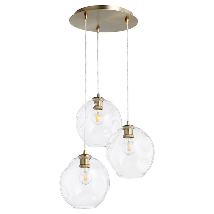 Quorum Numen 3 Light Pendant, Aged Brass/Clear - 63-80