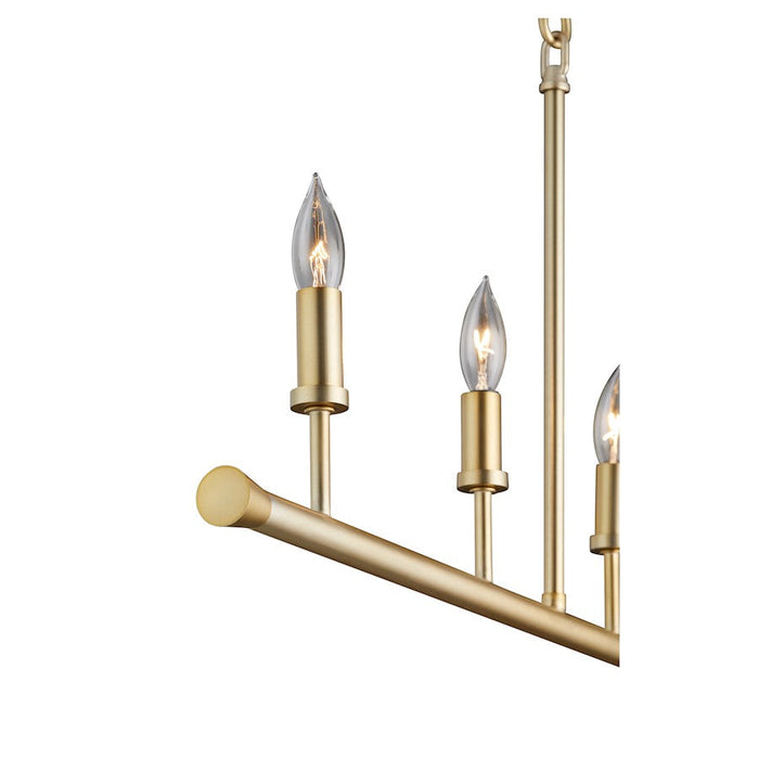 Quorum Harmony 5 Light Linear Chandelier, Aged Brass/White