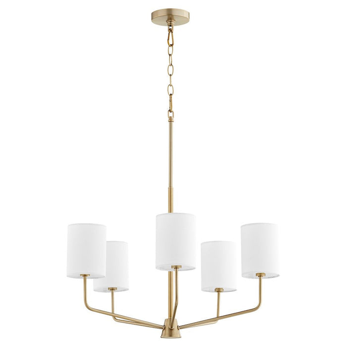 Quorum Harmony 5 Light Chandelier, Aged Brass/White 657-5-80