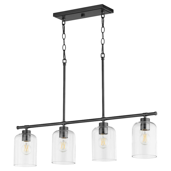 Quorum Tribute 4 Light Linear Chandelier, Matte Black/Clear 6574-4-59