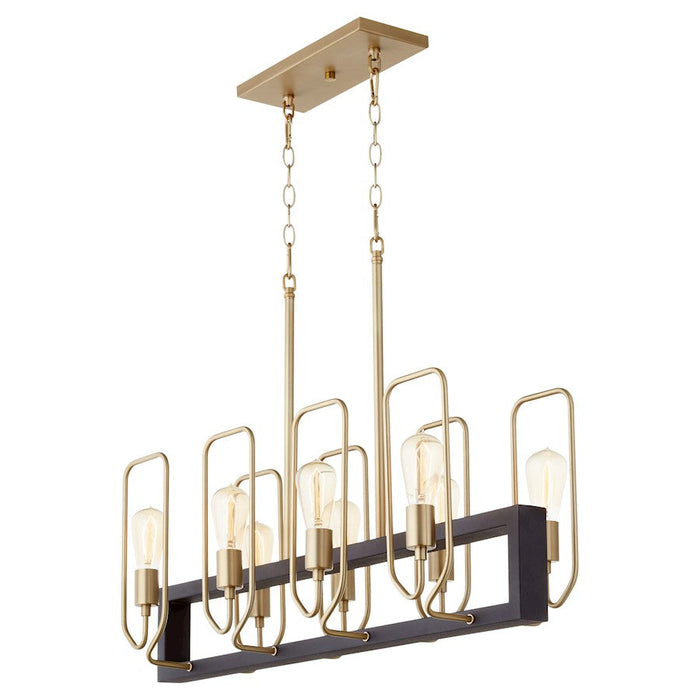 Quorum Howe 8 Light Linear Chandelier, Noir/Aged Brass