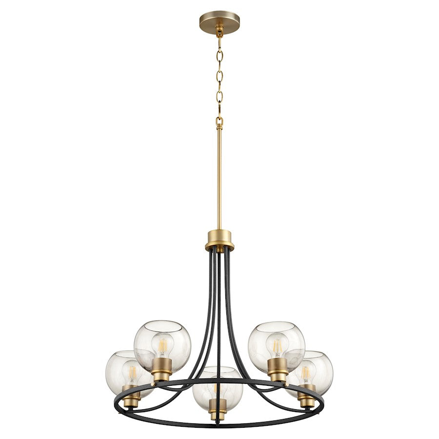 Quorum Clarion 5 Light Chandelier, Noir/Aged Brass - 672-5-6980