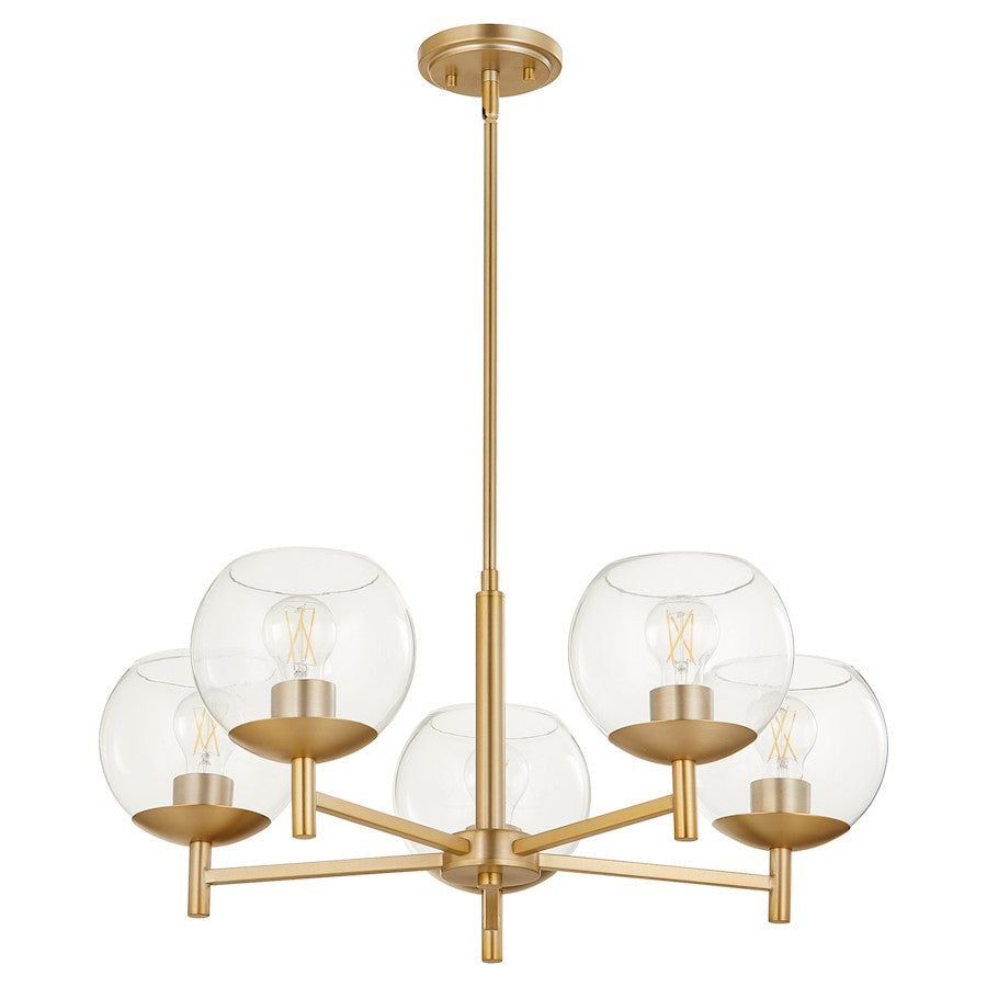 Quorum Lyon 5 Light Chandelier, Aged Brass/Clear - 678-5-80