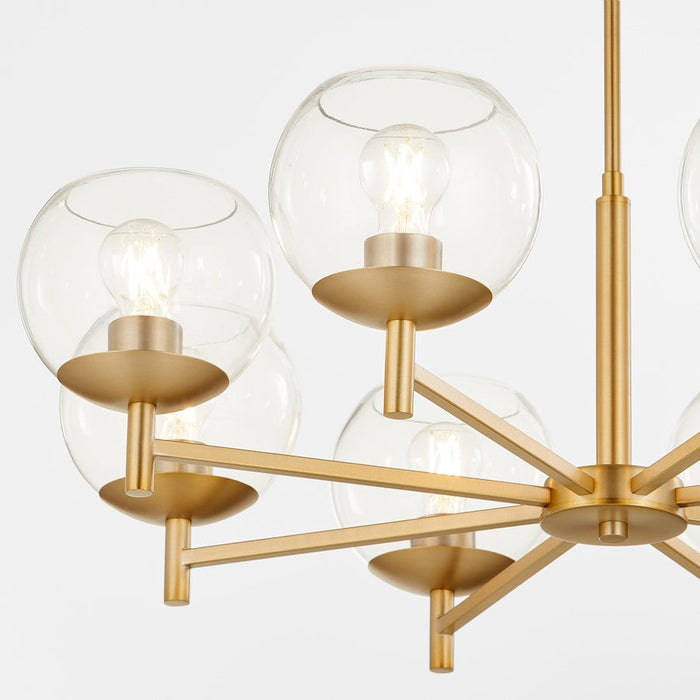 Quorum Lyon Chandelier, Aged Brass/Clear