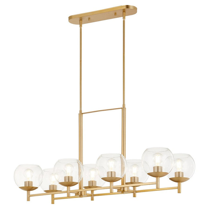 Quorum Lyon 8 Light Linear Chandelier, Aged Brass/Clear