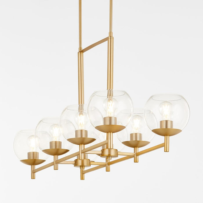 Quorum Lyon 8 Light Linear Chandelier, Aged Brass/Clear