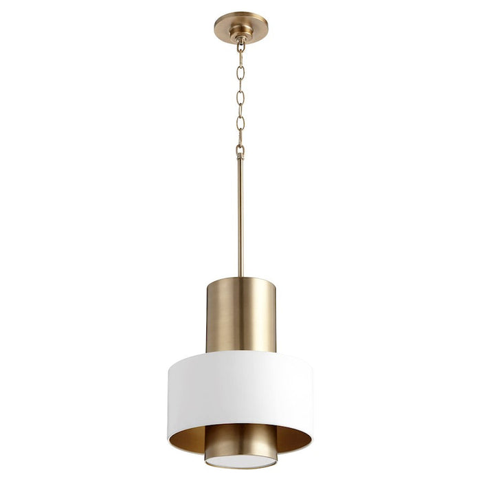 Quorum 1 Light 12" Cylindrical Drum Pendant, Studio White/Aged Brass - 8011-0880