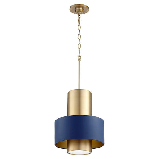 Quorum 1 Light Cylinder Drum Pendant, Aged Brass/Blue - 8011-3280