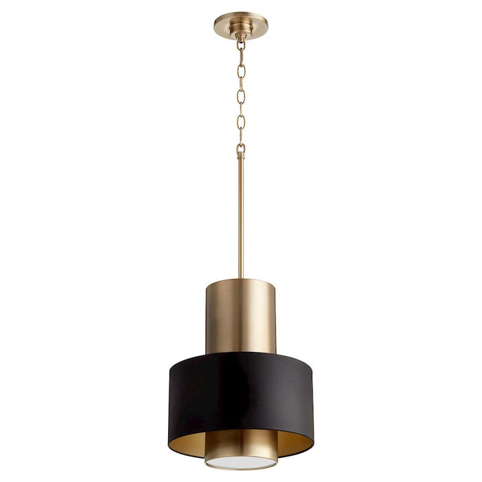 Quorum 1 Light Cylinderical Drum Pendant, Noir/Aged Brass - 8011-6980