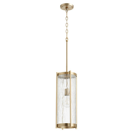 Quorum 1 Light 19" Pendant, Aged Brass/Clear Chisseled Glass - 810-80