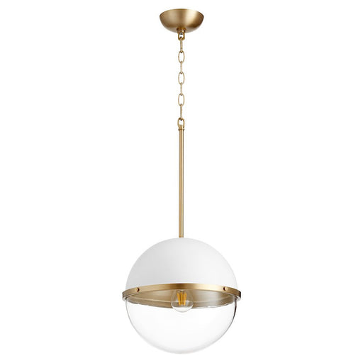 Quorum 1 Light 12" Sphere Pendant, Studio White/Aged Brass - 83-12-0880