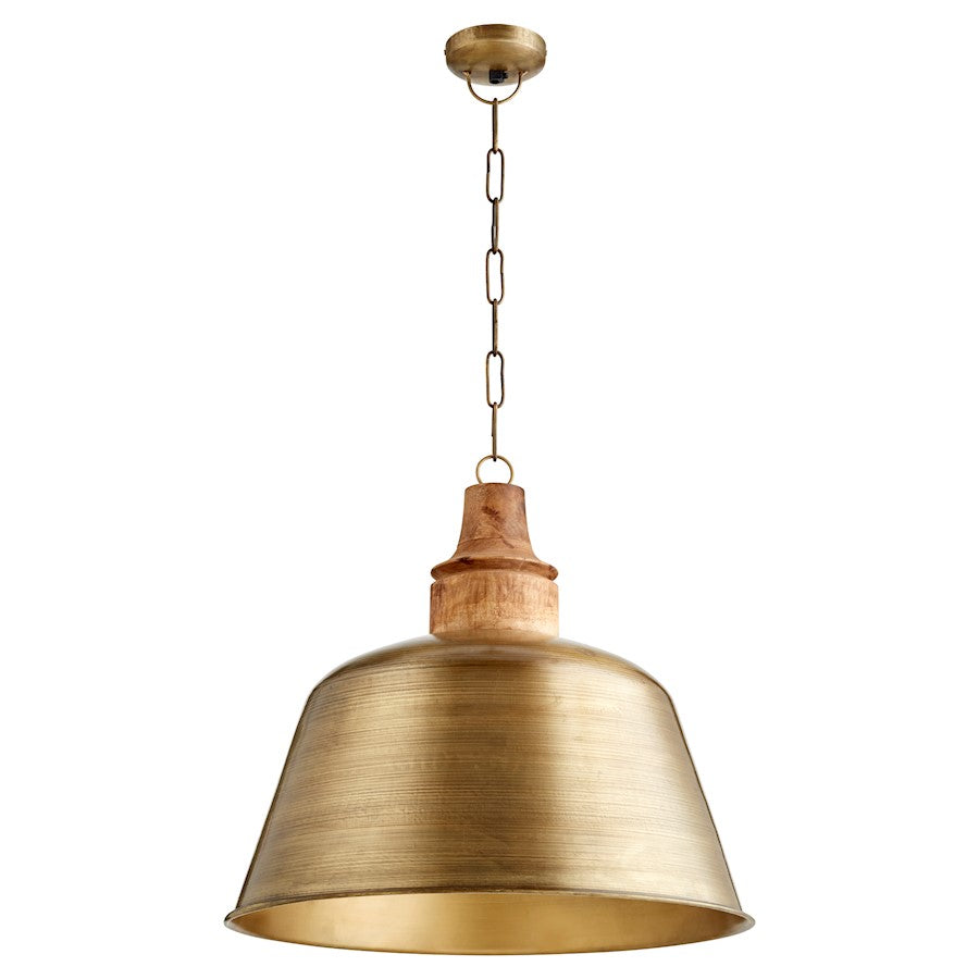 Quorum 1 Light Hood/Wood Pendant, Artisan's Brass - 84-75