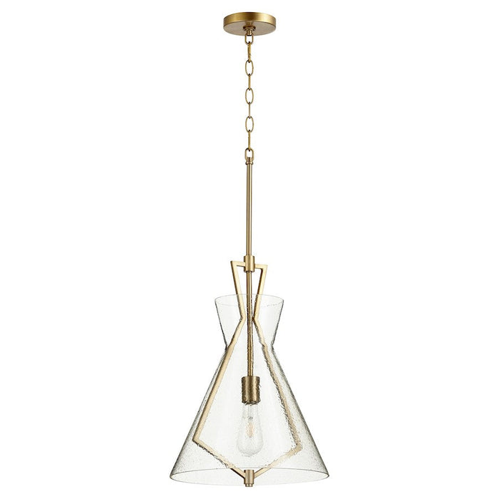 Quorum 1 Light Stone/Seed Glass Pendant, Aged Brass/Textured Glass - 8426-80