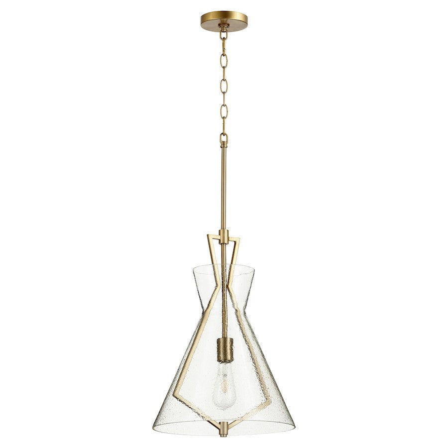 Quorum 1 Light Stone/Seed Glass Pendant, Aged Brass/Textured Glass - 8426-80