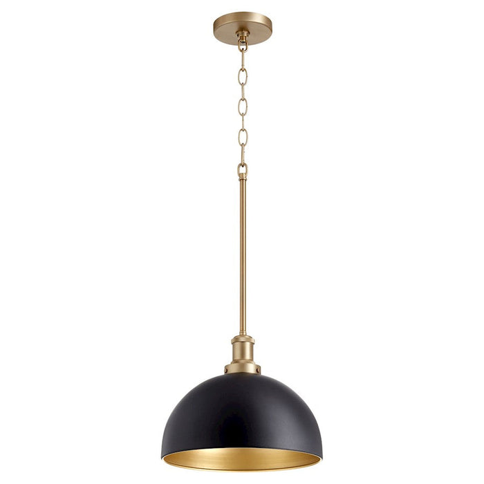 Quorum 1 Light 10" Dome Pendant, Noir/Aged Brass - 876-6980