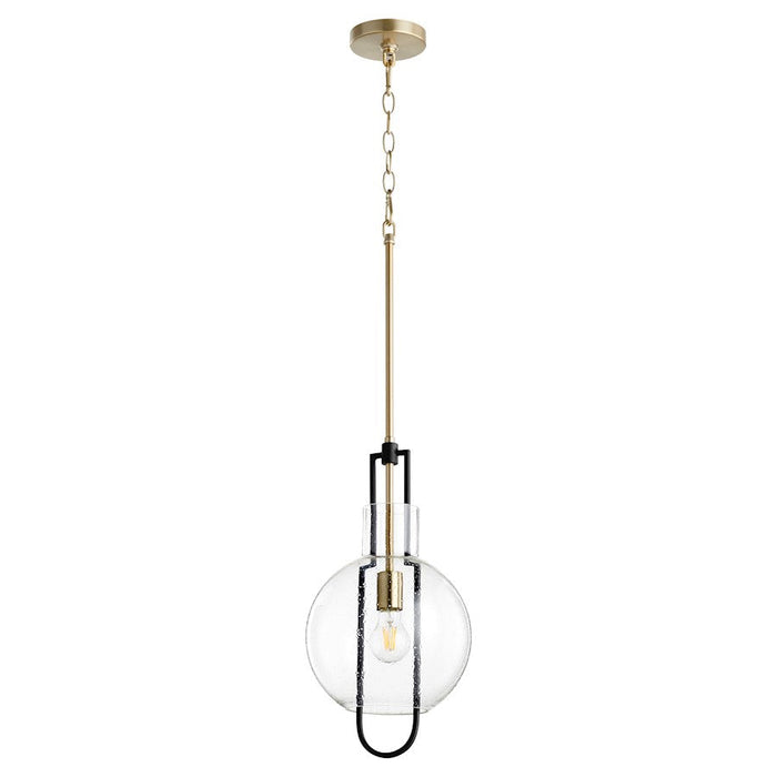 Quorum 1 Light 10" Stone/Seed Pendant, Noir/Aged Brass - 89-10-6980