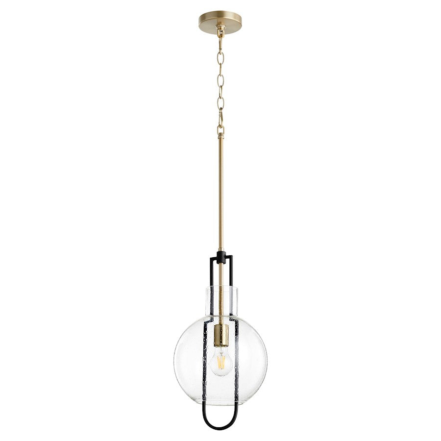 Quorum 1 Light 10" Stone/Seed Pendant, Noir/Aged Brass - 89-10-6980