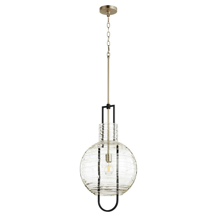 Quorum 1 Light 14" Txt Glass Pendant, Noir/Satin Nickel - 89-14-6965