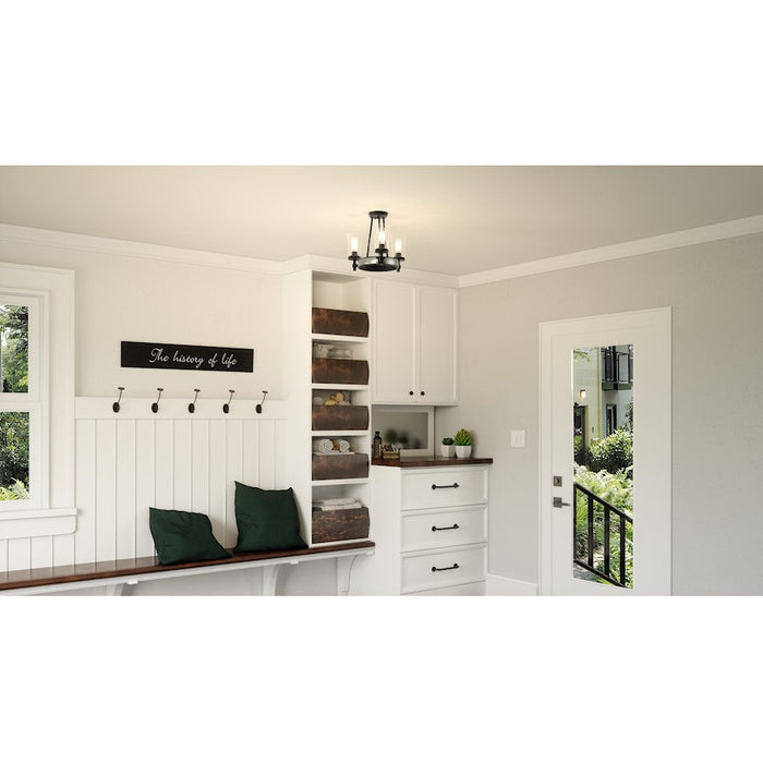 Quoizel Alpine 3 Light Semi-Flush Mount, Earth Black/Clear Seeded