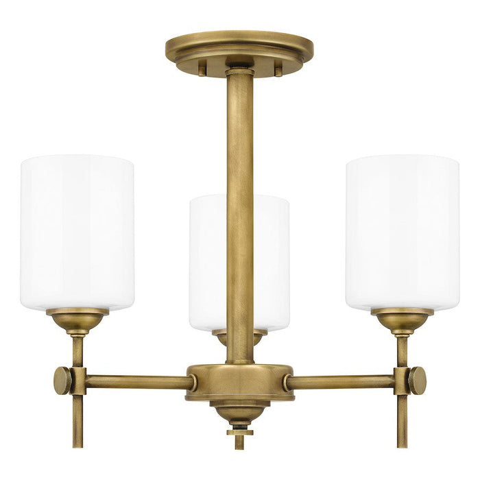 Quoizel Aria 3 Light Semi-Flush Mount, Weathered Brass/Opal - ARI1717WS