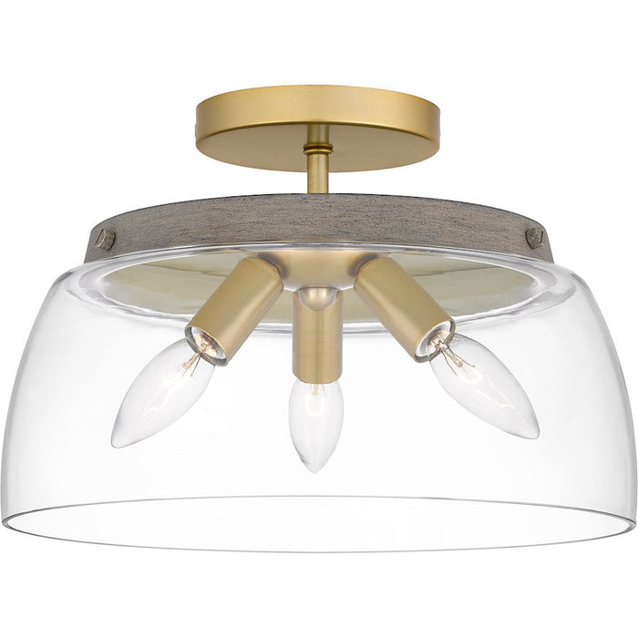 Quoizel Burkett 3 Light Semi-Flush Mount, Light Gold/Clear