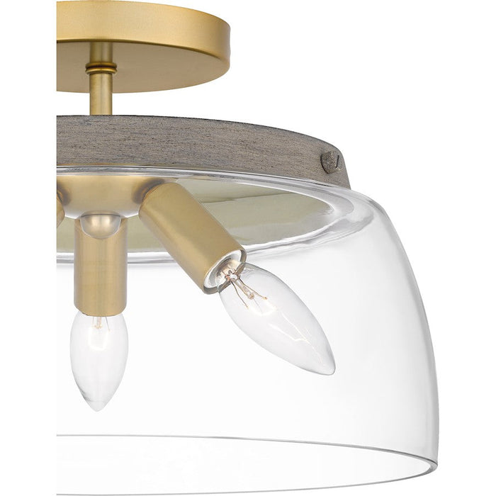 Quoizel Burkett 3 Light Semi-Flush Mount, Light Gold/Clear